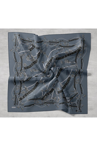 Twill İpek Detailed Belt Eşarp Füme 90x90 - Twill İpek Eşarp - | Silk Home