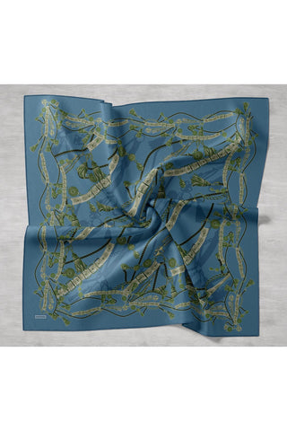 Twill İpek Detailed Belt Eşarp İndigo 90x90 - Twill İpek Eşarp - | Silk Home
