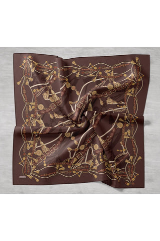 Twill İpek Detailed Belt Eşarp Kahverengi 90x90 - Twill İpek Eşarp - | Silk Home