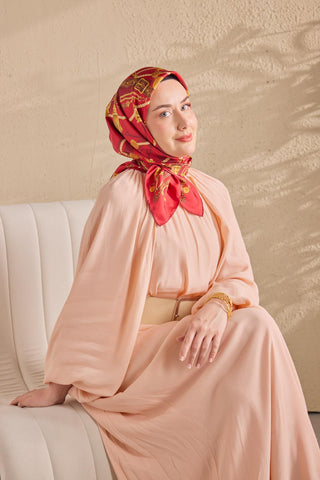 Twill İpek Detailed Belt Eşarp Kırmızı 90x90 - Twill İpek Eşarp - | Silk Home
