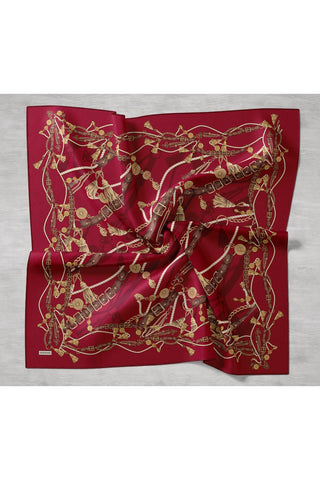 Twill İpek Detailed Belt Eşarp Kırmızı 90x90 - Twill İpek Eşarp - | Silk Home