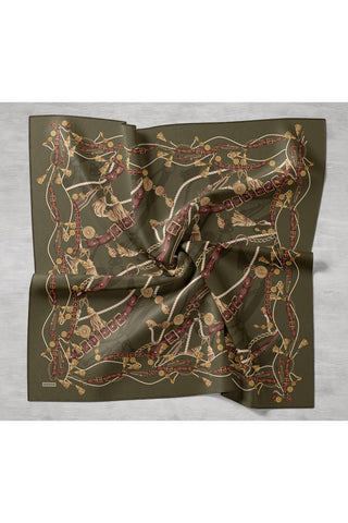 Twill İpek Detailed Belt Eşarp Koyu Yeşil 90x90 - Twill İpek Eşarp - | Silk Home