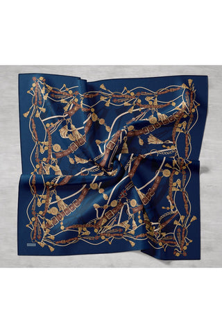 Twill İpek Detailed Belt Eşarp Mavi 90x90 - Twill İpek Eşarp - | Silk Home