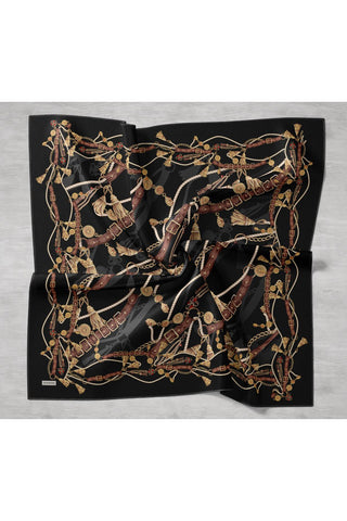 Twill İpek Detailed Belt Eşarp Siyah 90x90 - Twill İpek Eşarp - | Silk Home