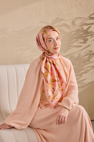 Twill İpek Detailed Belt Eşarp Tozpembe 90x90 - Twill İpek Eşarp - | Silk Home