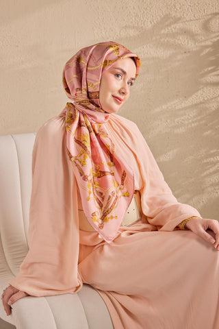 Twill İpek Detailed Belt Eşarp Tozpembe 90x90 - Twill İpek Eşarp - | Silk Home