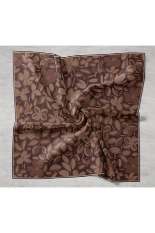 Twill İpek Eşarp Acı Kahve Vizon Kahverengi Papatya Desenli Tok Duruşlu 90X90