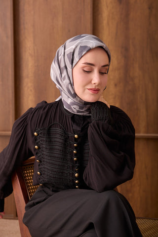 Twill İpek Eşarp Aurelia Koyu Gri - Twill İpek Eşarp - | Silk Home