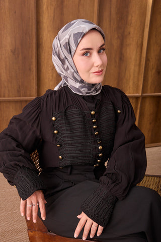 Twill İpek Eşarp Aurelia Koyu Gri - Twill İpek Eşarp - | Silk Home