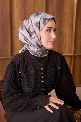 Twill İpek Eşarp Aurelia Koyu Gri - Twill İpek Eşarp - | Silk Home