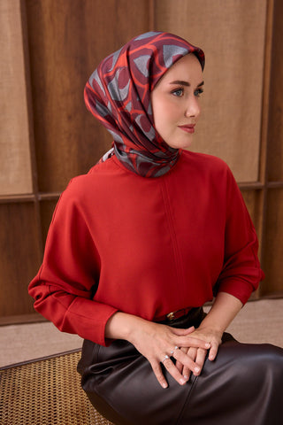 Twill İpek Eşarp Aurelia Koyu Kırmızı - Twill İpek Eşarp - | Silk Home