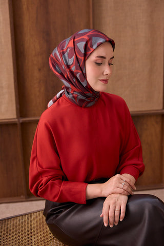 Twill İpek Eşarp Aurelia Koyu Kırmızı - Twill İpek Eşarp - | Silk Home