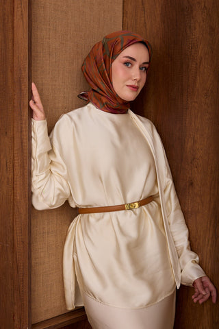 Twill İpek Eşarp Aurelia Koyu Turuncu - Twill İpek Eşarp - | Silk Home