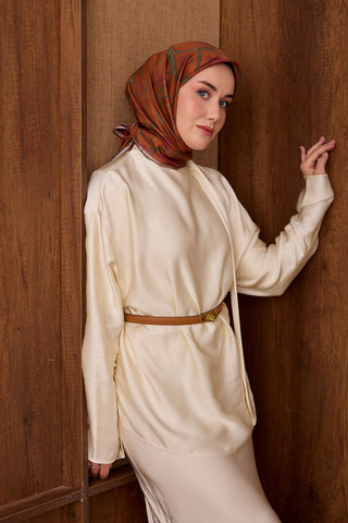 Twill İpek Eşarp Aurelia Koyu Turuncu - Twill İpek Eşarp - | Silk Home