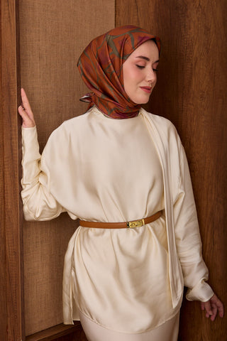 Twill İpek Eşarp Aurelia Koyu Turuncu - Twill İpek Eşarp - | Silk Home