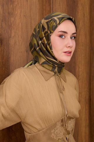 Twill İpek Eşarp Aurelia Koyu Yeşil - Twill İpek Eşarp - | Silk Home