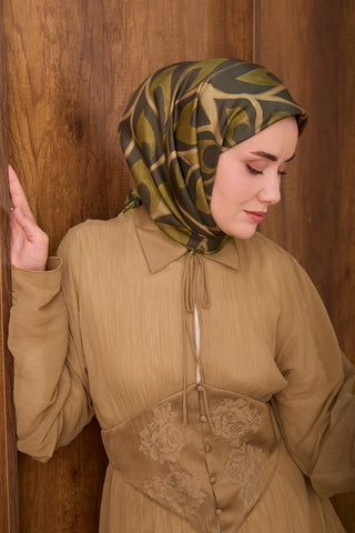 Twill İpek Eşarp Aurelia Koyu Yeşil - Twill İpek Eşarp - | Silk Home