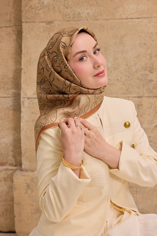 Twill İpek Eşarp Barok Gül Kurusu 90x90 - Twill İpek Eşarp - | Silk Home