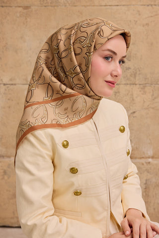 Twill İpek Eşarp Barok Gül Kurusu 90x90 - Twill İpek Eşarp - | Silk Home