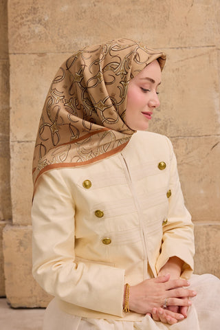 Twill İpek Eşarp Barok Gül Kurusu 90x90 - Twill İpek Eşarp - | Silk Home