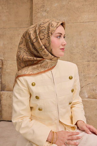 Twill İpek Eşarp Barok Gül Kurusu 90x90 - Twill İpek Eşarp - | Silk Home