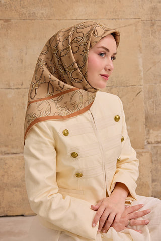 Twill İpek Eşarp Barok Gül Kurusu 90x90 - Twill İpek Eşarp - | Silk Home
