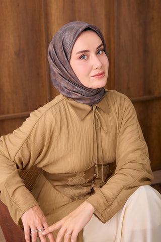Twill İpek Eşarp Batik Antrasit - Twill İpek Eşarp - | Silk Home