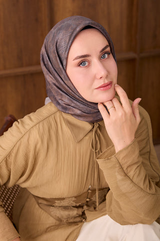 Twill İpek Eşarp Batik Antrasit - Twill İpek Eşarp - | Silk Home