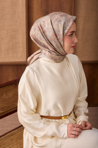 Twill İpek Eşarp Batik Bej - Twill İpek Eşarp - | Silk Home