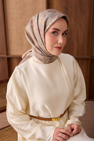 Twill İpek Eşarp Batik Bej - Twill İpek Eşarp - | Silk Home
