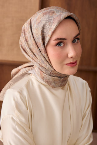Twill İpek Eşarp Batik Bej - Twill İpek Eşarp - | Silk Home