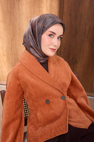 Twill İpek Eşarp Batik Kahverengi - Twill İpek Eşarp - | Silk Home
