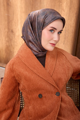 Twill İpek Eşarp Batik Kahverengi - Twill İpek Eşarp - | Silk Home