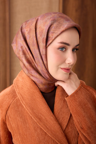Twill İpek Eşarp Batik Kiremit - Twill İpek Eşarp - | Silk Home