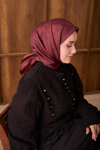Twill İpek Eşarp Batik Koyu Kırmızı - Twill İpek Eşarp - | Silk Home