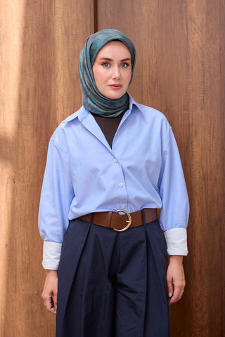 Twill İpek Eşarp Batik Koyu Turkuaz - Twill İpek Eşarp - | Silk Home