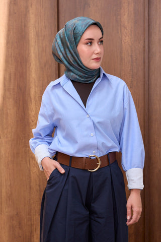 Twill İpek Eşarp Batik Koyu Turkuaz - Twill İpek Eşarp - | Silk Home