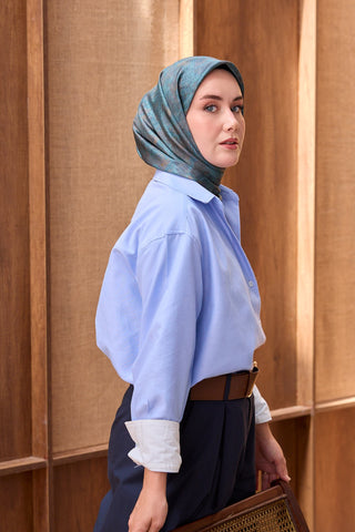 Twill İpek Eşarp Batik Koyu Turkuaz - Twill İpek Eşarp - | Silk Home