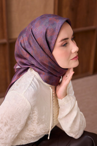 Twill İpek Eşarp Batik Mor - Twill İpek Eşarp - | Silk Home