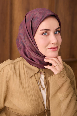 Twill İpek Eşarp Batik Mürdüm - Twill İpek Eşarp - | Silk Home
