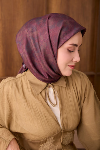 Twill İpek Eşarp Batik Mürdüm - Twill İpek Eşarp - | Silk Home