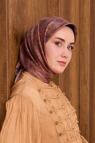Twill İpek Eşarp Batik Pudra Vizon - Twill İpek Eşarp - | Silk Home