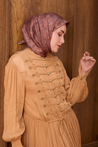 Twill İpek Eşarp Batik Pudra Vizon - Twill İpek Eşarp - | Silk Home