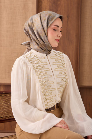 Twill İpek Eşarp Batik Yağ Yeşili - Twill İpek Eşarp - | Silk Home