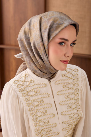 Twill İpek Eşarp Batik Yağ Yeşili - Twill İpek Eşarp - | Silk Home