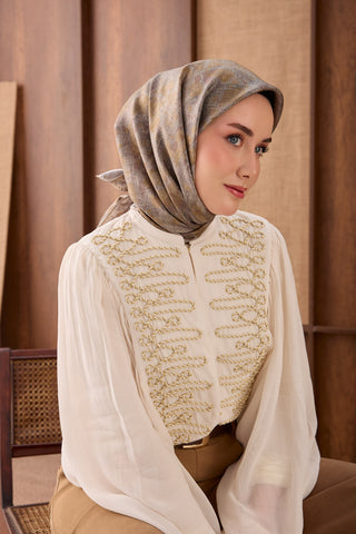 Twill İpek Eşarp Batik Yağ Yeşili - Twill İpek Eşarp - | Silk Home
