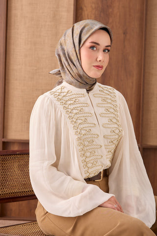 Twill İpek Eşarp Batik Yağ Yeşili - Twill İpek Eşarp - | Silk Home