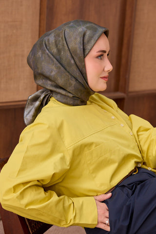 Twill İpek Eşarp Batik Yeşil - Twill İpek Eşarp - | Silk Home