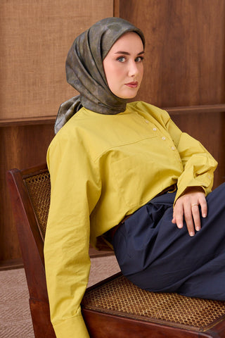 Twill İpek Eşarp Batik Yeşil - Twill İpek Eşarp - | Silk Home
