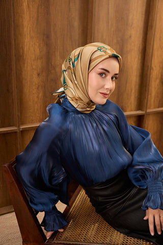 Twill İpek Eşarp Belt Print Bej - Sura İpek Eşarp - | Silk Home